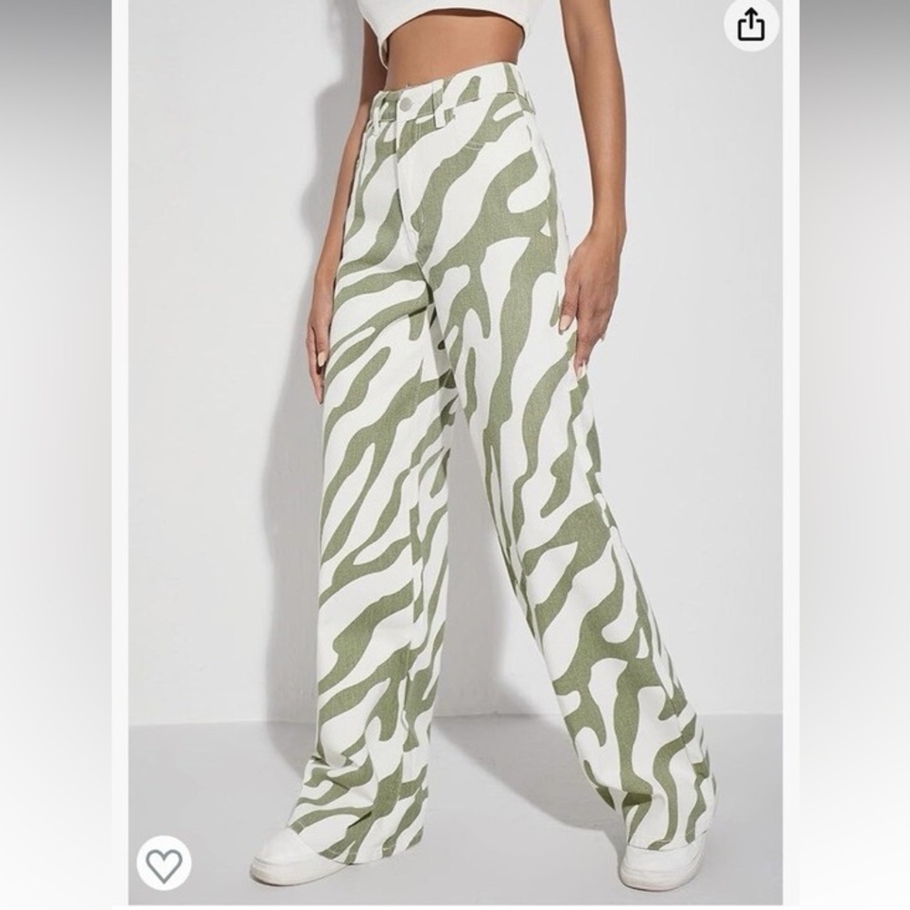 Zebra Olive Green and White Wide Leg Pants